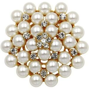 Women's Elegant Imitation Pearl Floral Crystal Brooch Pin for Wedding Bridal